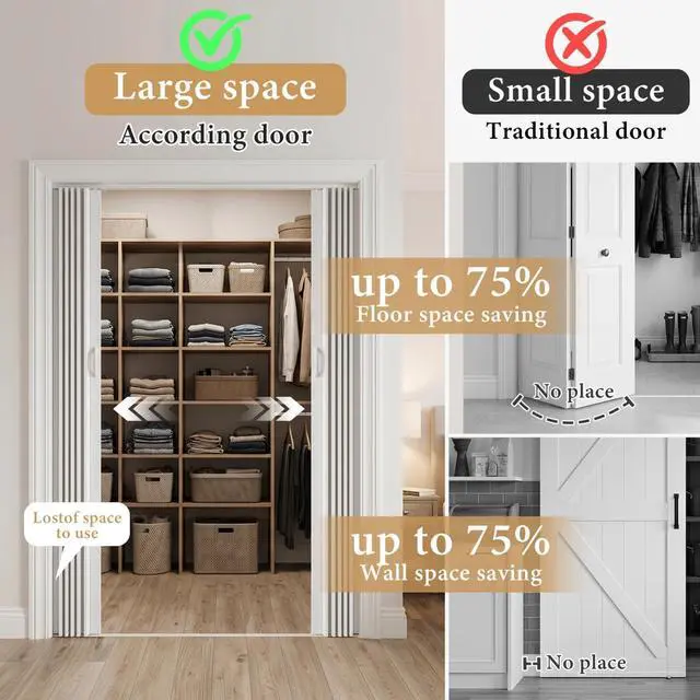 Alt view image 4 of 6 - 60x80in PVC Accordion Door Interior with Strong Magnetic Closure & Lock | Space saving PVC accordion folding door with magnetic closure & handle, easy to Clean,easy install, ideal for closet,bathroom