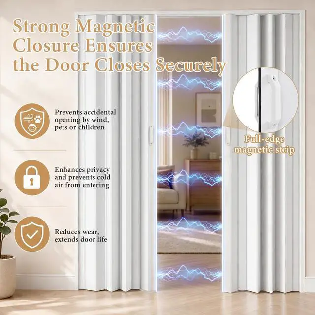 Alt view image 5 of 6 - 60x80in PVC Accordion Door Interior with Strong Magnetic Closure & Lock | Space saving PVC accordion folding door with magnetic closure & handle, easy to Clean,easy install, ideal for closet,bathroom