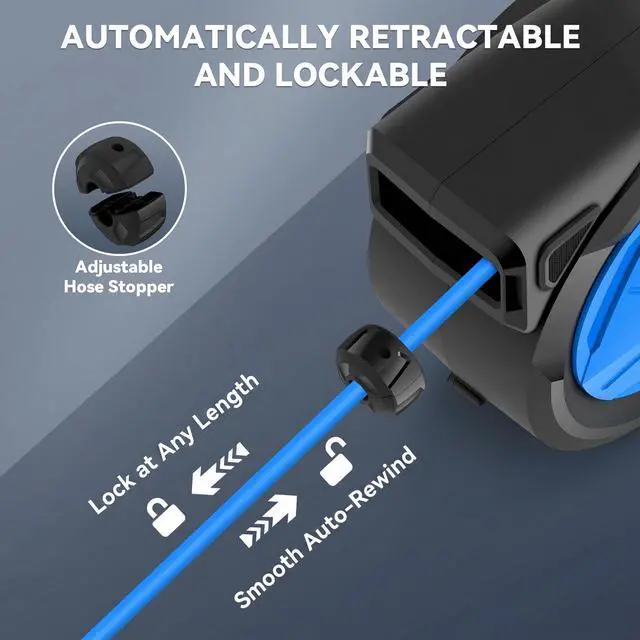 Alt view image 3 of 6 - Retractable Air Hose Reel 100FT + 6.5FT, Heavy Duty 3/8" x 100FT Hybrid Air Compressor Hose Reel, Automatic Rewind, 300PSI Wall Mount Hose Reel with Brass Fittings for Garage Workshop