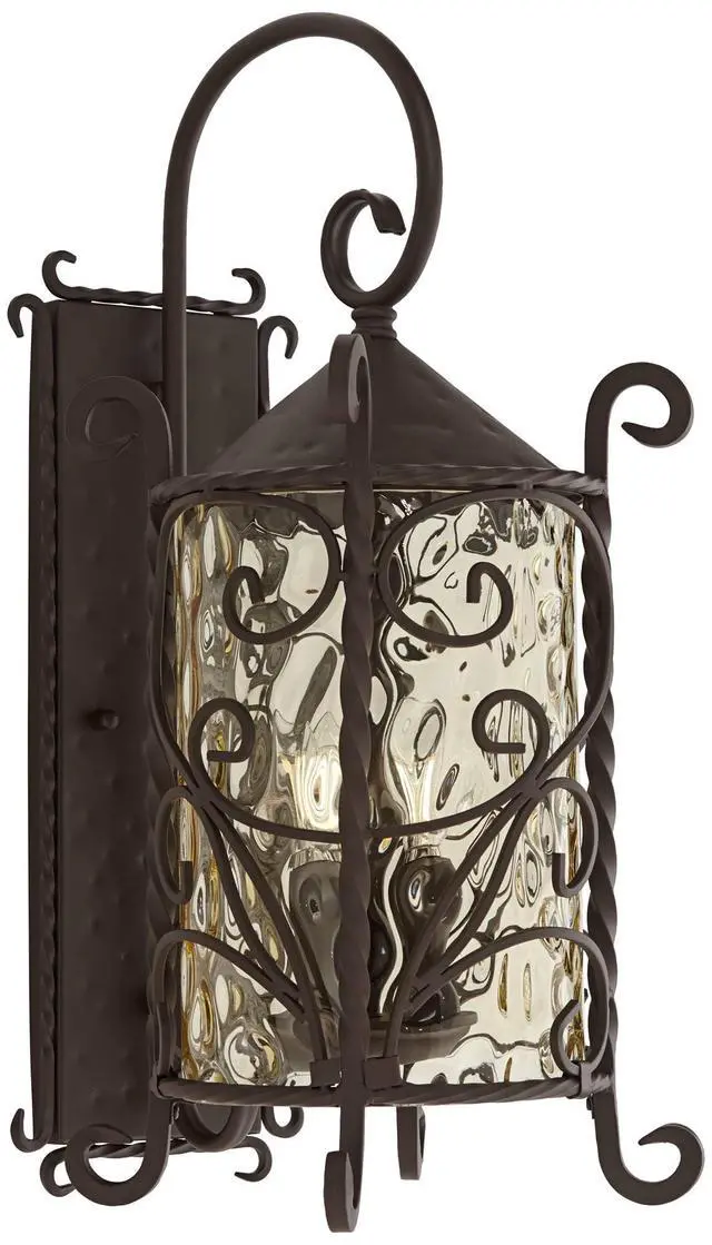 Alt view image 2 of 6 - Casa Seville Rustic Outdoor Wall Light Fixture Lantern Dark Walnut Iron Scroll 23 3/4" Hammered Glass Decor for Exterior House Porch Patio Outside Deck Garage Front Door Home