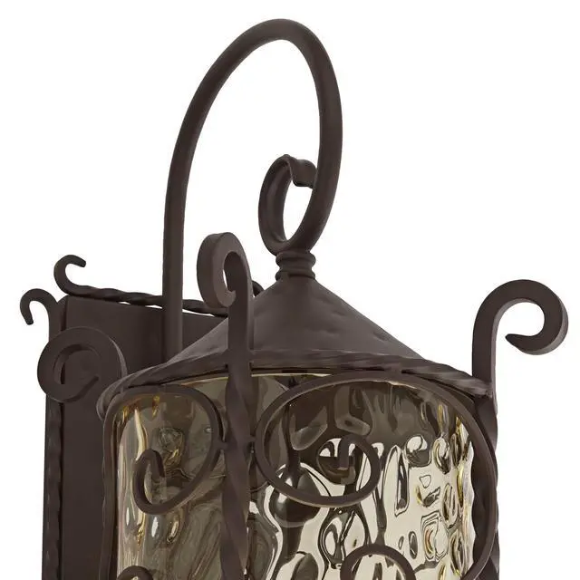 Alt view image 3 of 6 - Casa Seville Rustic Outdoor Wall Light Fixture Lantern Dark Walnut Iron Scroll 23 3/4" Hammered Glass Decor for Exterior House Porch Patio Outside Deck Garage Front Door Home