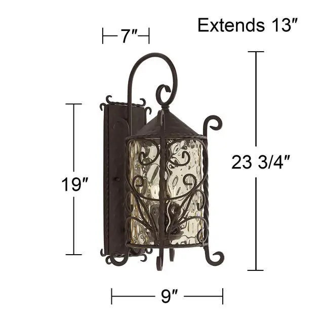 Alt view image 4 of 6 - Casa Seville Rustic Outdoor Wall Light Fixture Lantern Dark Walnut Iron Scroll 23 3/4" Hammered Glass Decor for Exterior House Porch Patio Outside Deck Garage Front Door Home