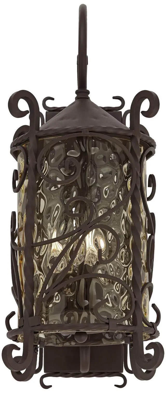 Alt view image 5 of 6 - Casa Seville Rustic Outdoor Wall Light Fixture Lantern Dark Walnut Iron Scroll 23 3/4" Hammered Glass Decor for Exterior House Porch Patio Outside Deck Garage Front Door Home