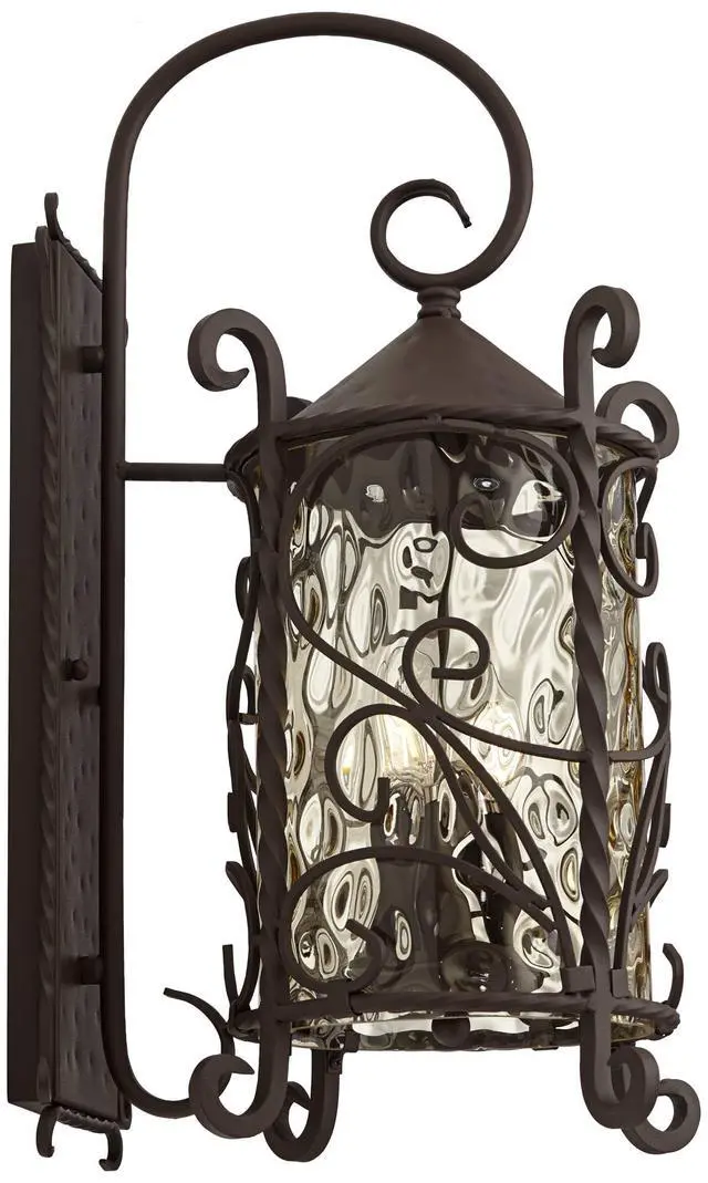 Alt view image 6 of 6 - Casa Seville Rustic Outdoor Wall Light Fixture Lantern Dark Walnut Iron Scroll 23 3/4" Hammered Glass Decor for Exterior House Porch Patio Outside Deck Garage Front Door Home