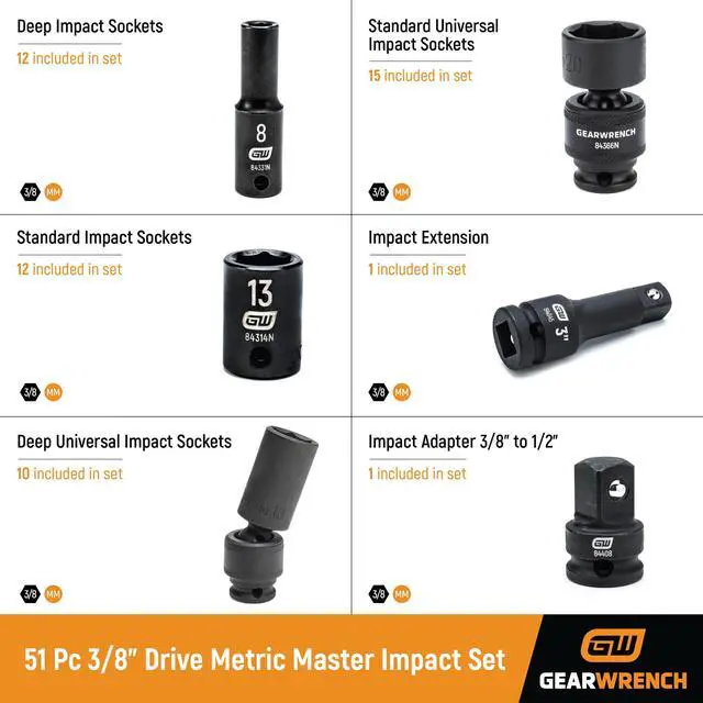 Alt view image 3 of 6 - 51 Piece 3/8" Drive Metric Impact Master Set - 89092