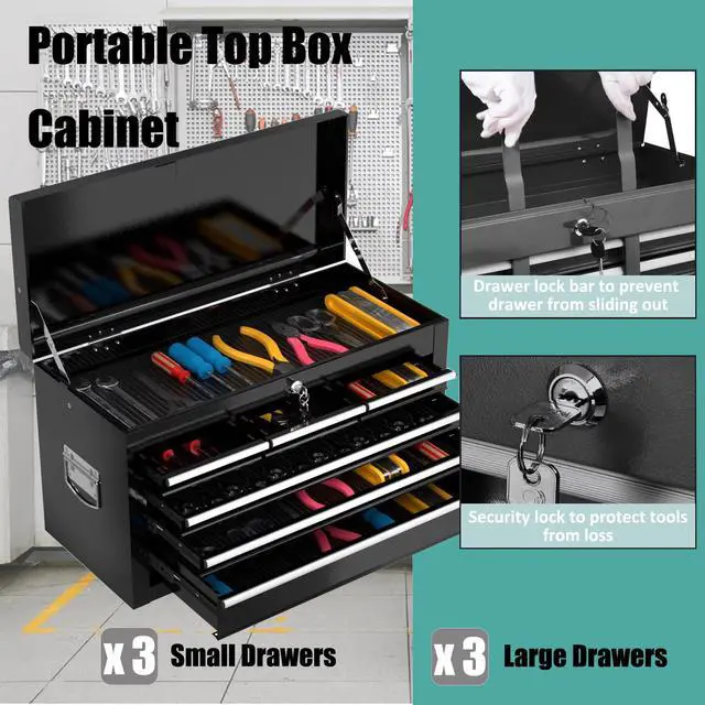 Alt view image 4 of 6 - 8-Drawer Rolling Tool Chest 2-in-1 Lockable Tool Box with Wheels, Sliding Drawers & Detachable Top Garage & Workshop Storage Cabinet, Black