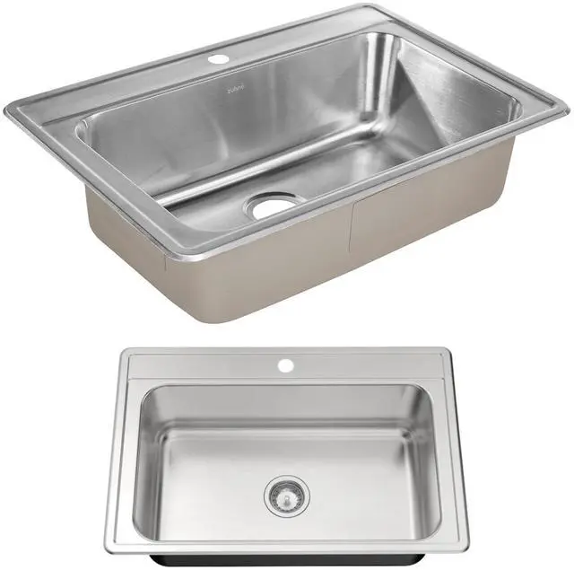 Main image of Zuhnë Fortuna 33-Inch Drop-In Single Bowl Stainless Steel Kitchen Sink, 20 Gauge T304 18/10, Brushed Finish, Single Hole Deck, 33 x 22 x 9 in