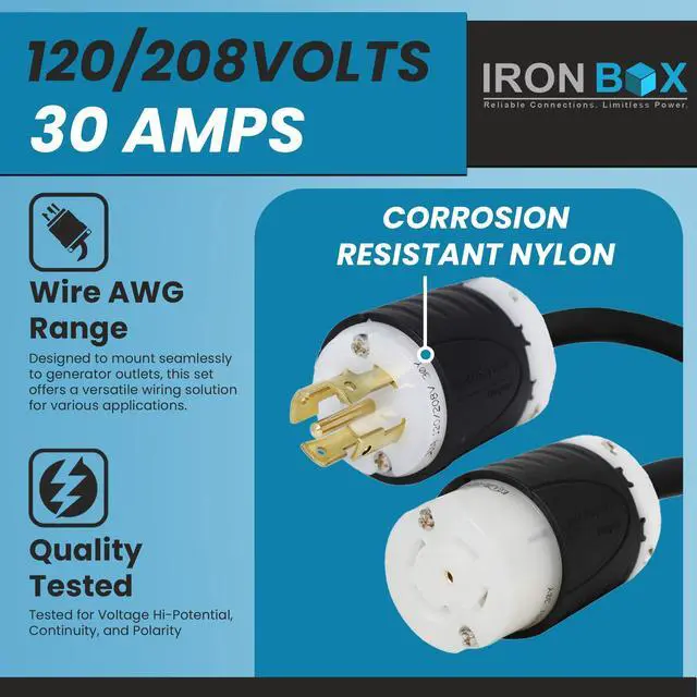 Alt view image 3 of 6 - IronBox Electric - L21-30 Extension Cord - 8/5 SOOW Cable Jacket, 30A Rated, 120/208V (3-Phase) - Ideal for Transfer Switches, Data Centers, Industrial Settings, and High-Powered Applications(15 ft)