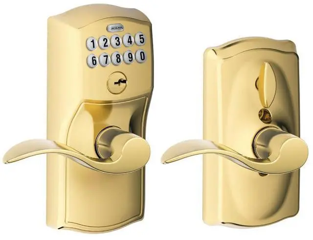 Main image of FE595 CAM 505 ACC Camelot Design Keypad Entry with Accent Levers, Polished Brass