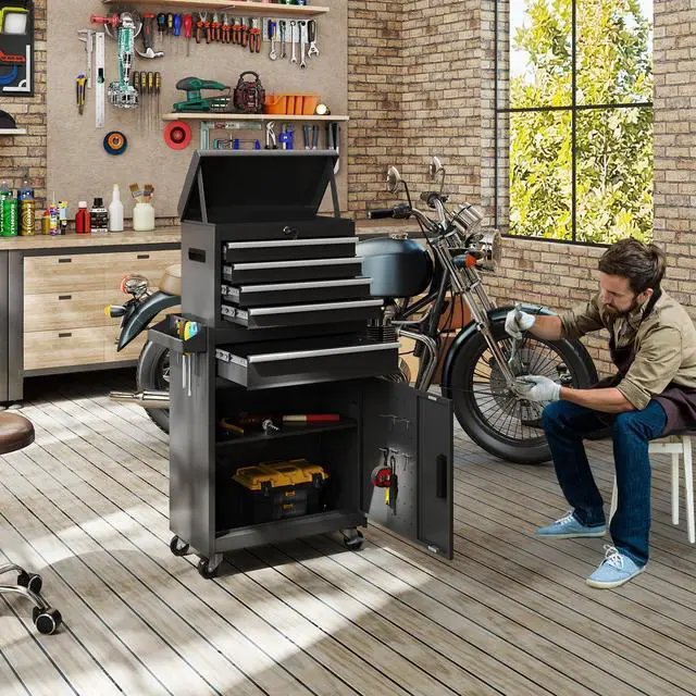Alt view image 2 of 6 - Tool Chest, 5 Drawers Rolling Tool Cabinet, Removable Cabinet Storage Tool Box with Universal Lockable Wheels, Lock Bar, Metal Tool Storage Cart, Tool Box for Garage, Workshop