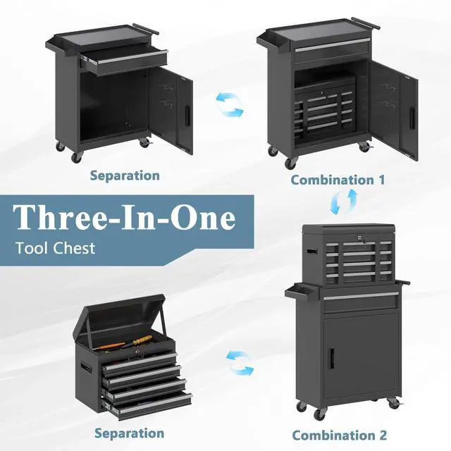 Alt view image 6 of 6 - Tool Chest, 5 Drawers Rolling Tool Cabinet, Removable Cabinet Storage Tool Box with Universal Lockable Wheels, Lock Bar, Metal Tool Storage Cart, Tool Box for Garage, Workshop