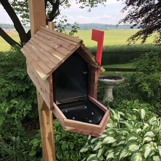 Alt view image 3 of 5 - The Stone Bridge Cedar Mailbox | Simple and Beautiful Cedar Mailbox with Metal Insert | Cedar Chalet | in USA | Made with Aromatic Red Cedar