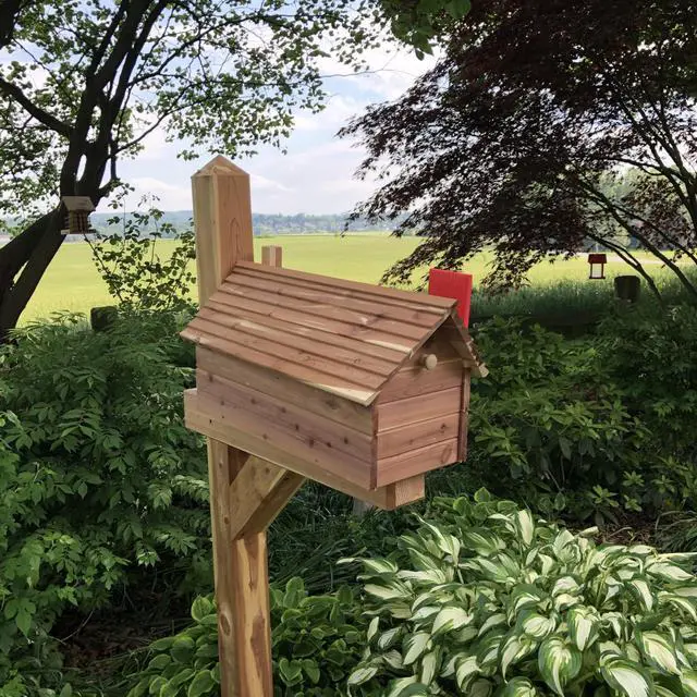 Alt view image 4 of 5 - The Stone Bridge Cedar Mailbox | Simple and Beautiful Cedar Mailbox with Metal Insert | Cedar Chalet | in USA | Made with Aromatic Red Cedar