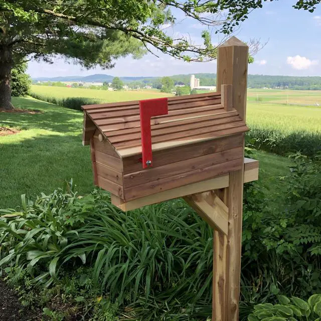 Alt view image 5 of 5 - The Stone Bridge Cedar Mailbox | Simple and Beautiful Cedar Mailbox with Metal Insert | Cedar Chalet | in USA | Made with Aromatic Red Cedar