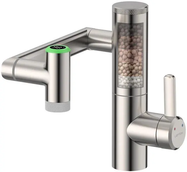 Main image of Rotatable Bathroom Faucet with Built-in Filter, Single Hole Sink Faucet with Temperature Display in Fahrenheit, 2 Water Modes, NSF Certified