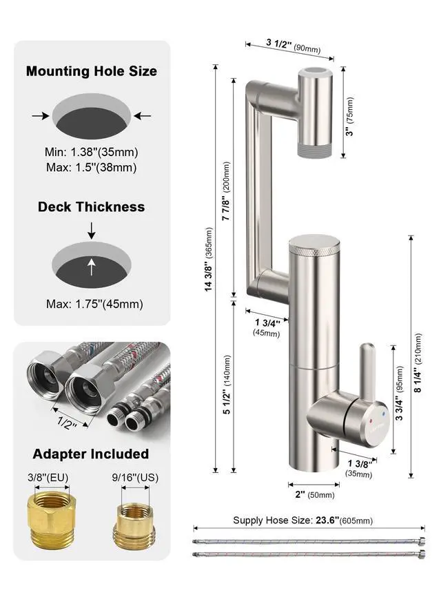 Alt view image 5 of 6 - Rotatable Bathroom Faucet with Built-in Filter, Single Hole Sink Faucet with Temperature Display in Fahrenheit, 2 Water Modes, NSF Certified