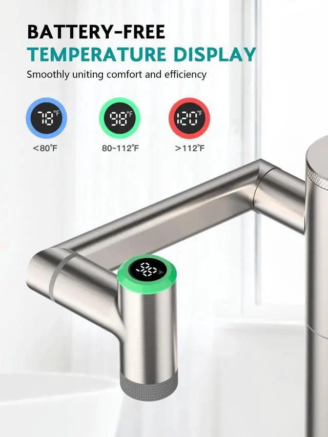 Alt view image 6 of 6 - Rotatable Bathroom Faucet with Built-in Filter, Single Hole Sink Faucet with Temperature Display in Fahrenheit, 2 Water Modes, NSF Certified