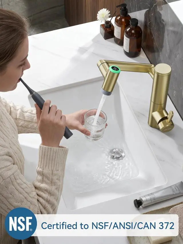 Alt view image 2 of 6 - Rotatable Bathroom Faucet with Built-in Filter, Single Hole Sink Faucet with Temperature Display in Fahrenheit, 2 Water Modes, NSF Certified