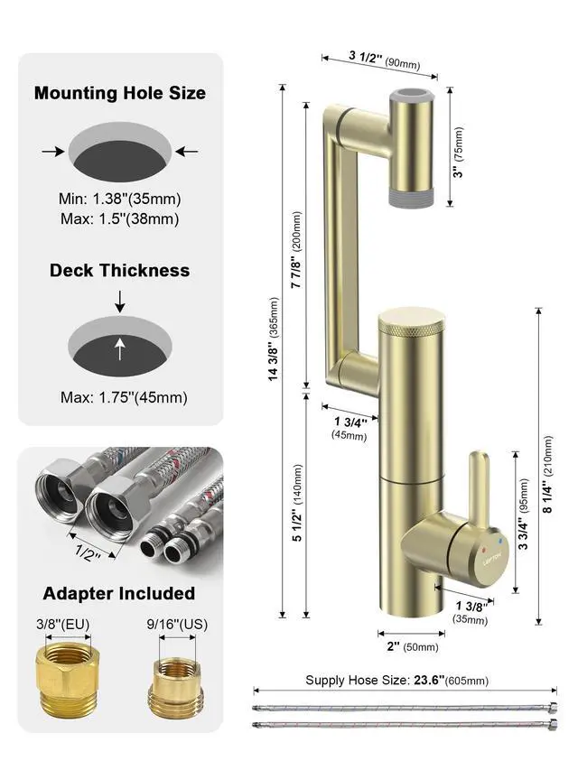 Alt view image 5 of 6 - Rotatable Bathroom Faucet with Built-in Filter, Single Hole Sink Faucet with Temperature Display in Fahrenheit, 2 Water Modes, NSF Certified