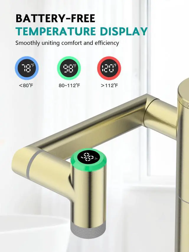 Alt view image 6 of 6 - Rotatable Bathroom Faucet with Built-in Filter, Single Hole Sink Faucet with Temperature Display in Fahrenheit, 2 Water Modes, NSF Certified