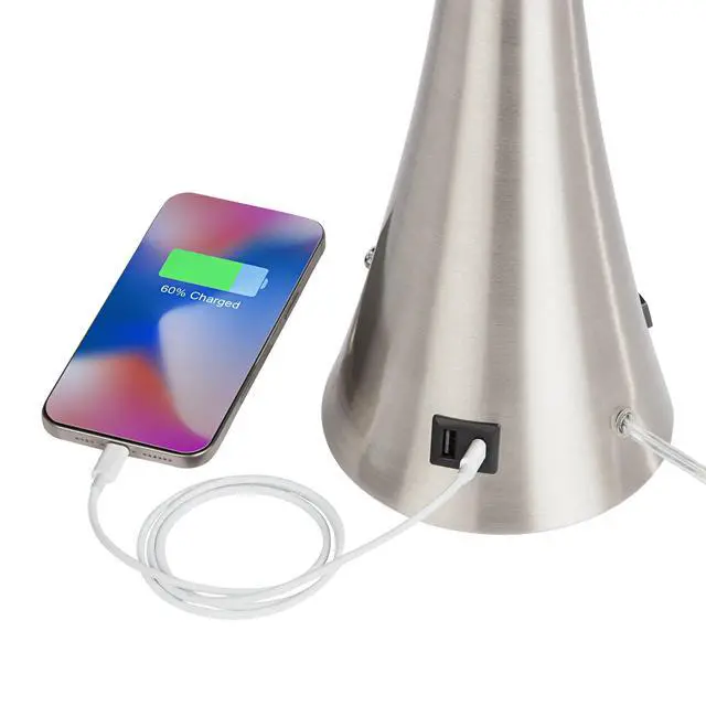 Alt view image 5 of 6 - Karl 27 1/2" Tall Set of 2 Modern Table Lamps with USB Charging Ports A+C and AC Power Outlet Brushed Nickel White Drum Shade Bedroom Living Room House Home Bedside Nightstand Office