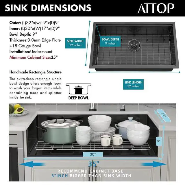 Alt view image 2 of 6 - 32 Inch Black Large Single Bowl Workstation Undermount Kitchen Sink,32x19 Inch Stainless Steel Handmade Undermount Workstation Kitchen Sink