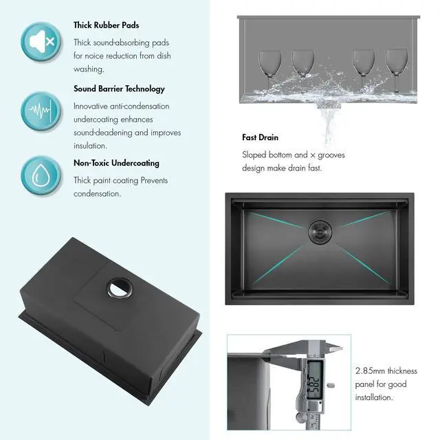 Alt view image 6 of 6 - 32 Inch Black Large Single Bowl Workstation Undermount Kitchen Sink,32x19 Inch Stainless Steel Handmade Undermount Workstation Kitchen Sink