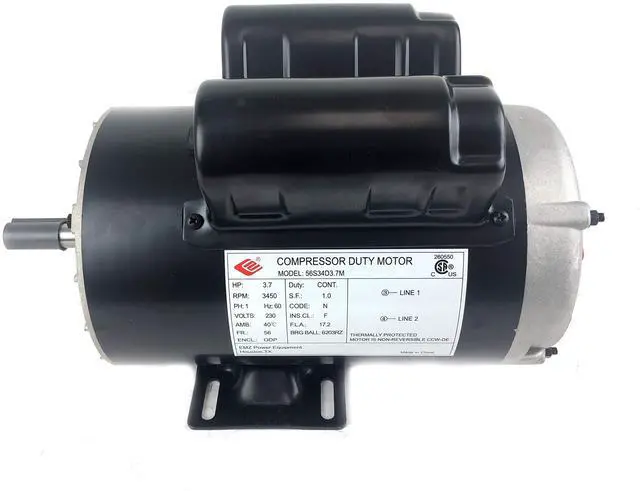 Main image of 3.7 HP 3450 RPM, 56 Frame, 230V, 17.2Amp, 5/8" Shaft, Single Phase NEMA Air Compressor Motor - EM-04