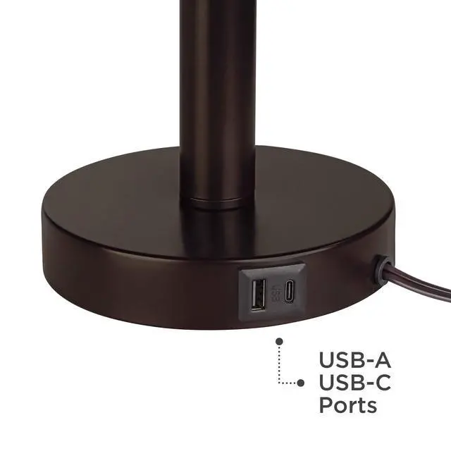 Alt view image 6 of 6 - Bernie Modern Industrial Table Lamps Set of 2 with Round Risers USB Ports 26" High Bronze Metal Tan Drum Shade for Bedroom Living Room House Home Desk Bedside Nightstand Office