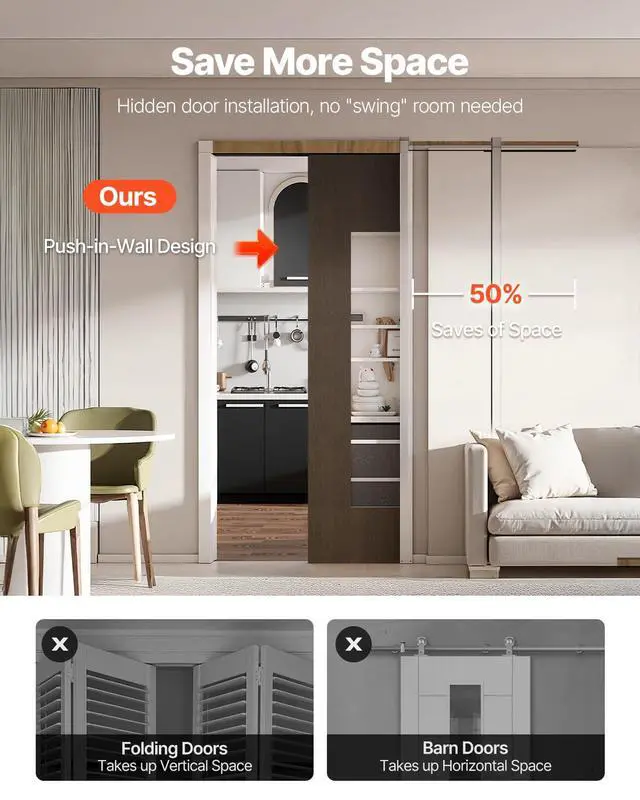 Alt view image 2 of 6 - Pocket Door Frame Kit, for 24-32 in Wide 80 in High Door, Pocket Door Kit with Two-Way Soft Close Mechanism, Slide Smoothly Quietly, Easy to Install, Premium Galvanized Steel, for Living Room