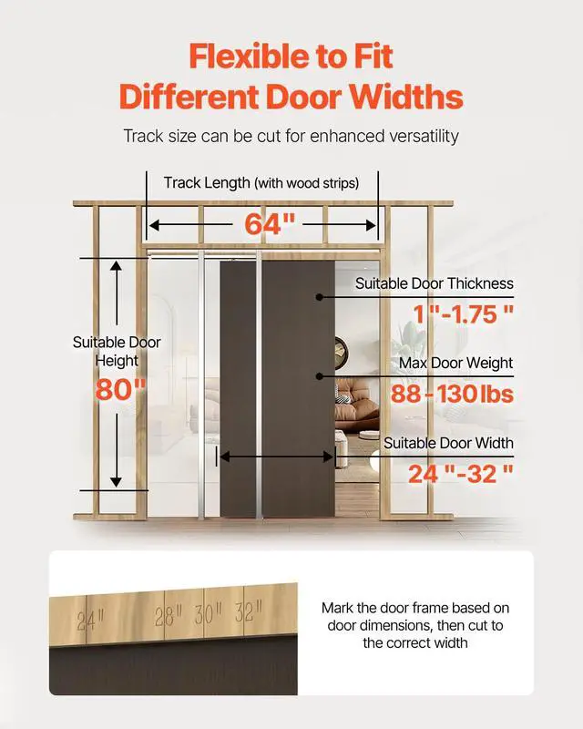 Alt view image 6 of 6 - Pocket Door Frame Kit, for 24-32 in Wide 80 in High Door, Pocket Door Kit with Two-Way Soft Close Mechanism, Slide Smoothly Quietly, Easy to Install, Premium Galvanized Steel, for Living Room