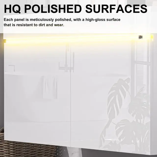 Alt view image 4 of 6 - 30 inch Bathroom Vanity W/Sink Combo, High Gloss Bathroom Cabinet, Smart Wall Mounted Sink Cabinet Auto Motion Sensor LED Light, Modern Floating Vanity with Faucet