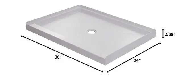 Alt view image 2 of 2 - MNOSB3634 36" x 34" Rectangular Shower Base with Single Threshold and Center Drain - White