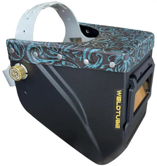 Main image of Chopped Leather Top Lowpro Welding Helmet with Aluminum Fasteners & Premium High Visibility HD Gold Coated Welding Lens