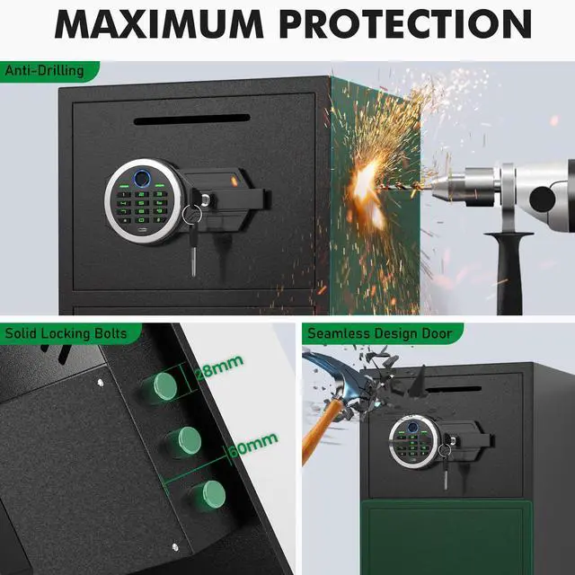 Alt view image 5 of 6 - 2026 NEW Large Home safe Fireproof Waterproof, 6.5 Cub Drop Safe for Business with Metal Deposit Storage Box, Fingerprint Cash Box with Dual Alarm System & Mute Mode for Valuables