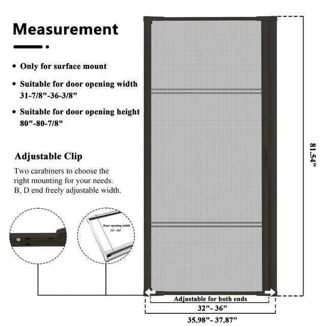 Alt view image 2 of 6 - Guardian Retractable Screen Door-Retractable Screen Doors for Single Door (36''X 80'',Brown) Heavy Duty Aluminum Easy Assemble Invisible Screen Door Patio Mosquito Proof