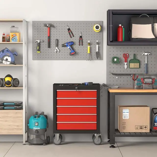 Alt view image 2 of 6 - 5-Drawer Tool Chest, Rolling Tool Box with Wheels, High Capacity Detachable Mobile Tool Storage Cabinet for Workshop, Garage, Mechanics and Repair Room (BlackRed, 5-Drawer)