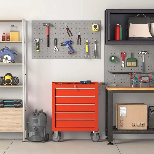 Alt view image 2 of 6 - 5-Drawer Tool Chest, Rolling Tool Box with Wheels, High Capacity Detachable Mobile Tool Storage Cabinet for Workshop, Garage, Mechanics and Repair Room (Red, 5-Drawer)