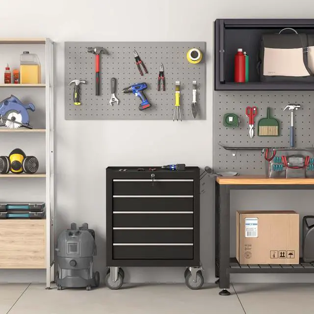 Alt view image 2 of 6 - 5-Drawer Tool Chest, Rolling Tool Box with Wheels, High Capacity Detachable Mobile Tool Storage Cabinet for Workshop, Garage, Mechanics and Repair Room (Black, 5-Drawer)