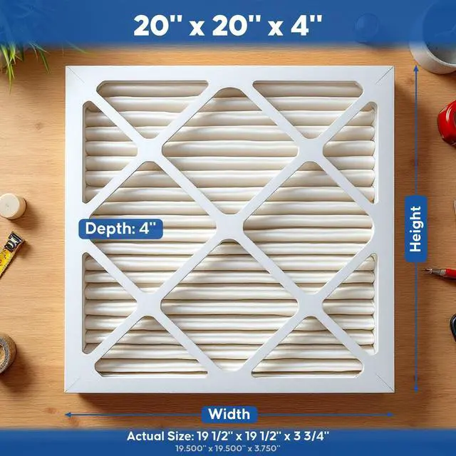 Alt view image 3 of 6 - 20x20x4 Slim MERV 13 High Efficiency Pleated Air Filter, 4-Pack, Electrostatic AC Furnace HVAC Replacement, Captures Smoke Bacteria Allergy Dust Pollen Pet Dander (19.5x19.5x3.75)