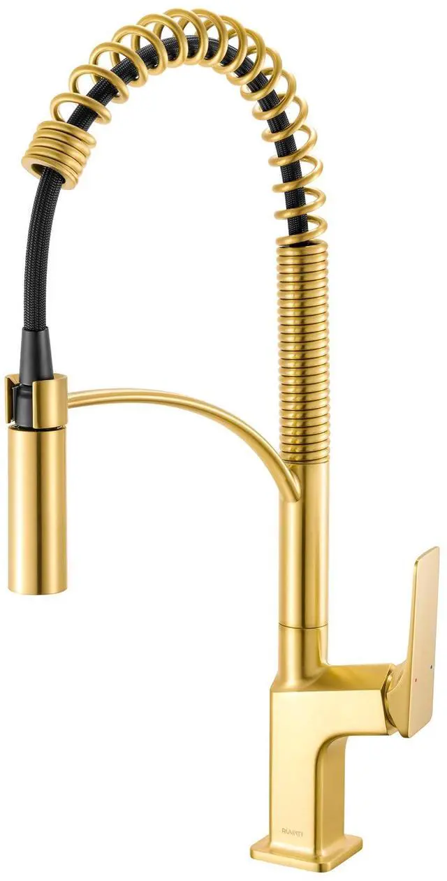 Main image of Seneca Single Handle Pull Down Spring Kitchen Faucet with Pre-Rinse Sprayer in Brushed Gold - RVF1236SG