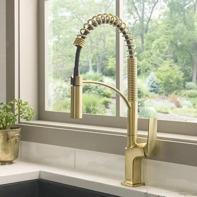 Alt view image 2 of 6 - Seneca Single Handle Pull Down Spring Kitchen Faucet with Pre-Rinse Sprayer in Brushed Gold - RVF1236SG