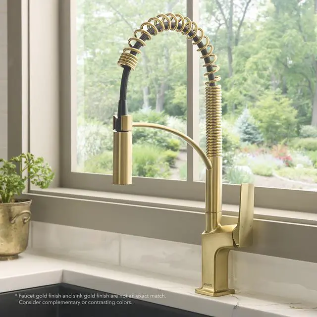 Alt view image 3 of 6 - Seneca Single Handle Pull Down Spring Kitchen Faucet with Pre-Rinse Sprayer in Brushed Gold - RVF1236SG