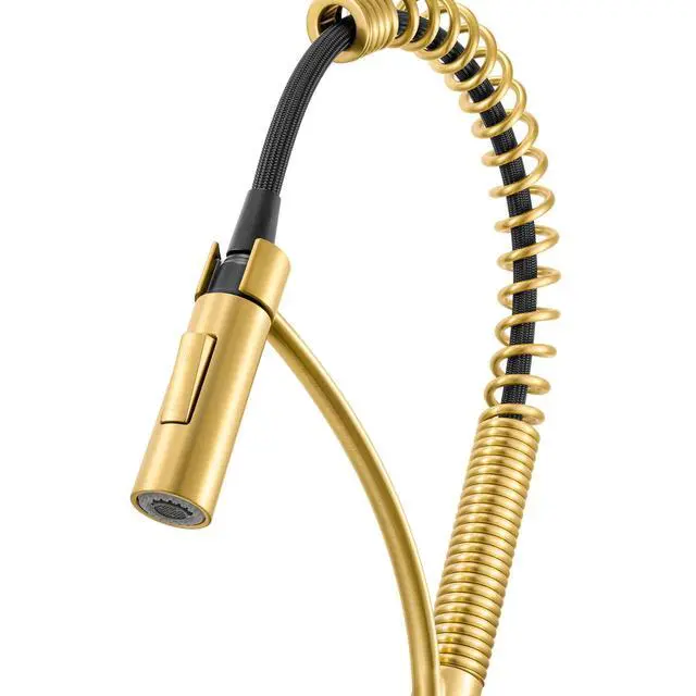 Alt view image 6 of 6 - Seneca Single Handle Pull Down Spring Kitchen Faucet with Pre-Rinse Sprayer in Brushed Gold - RVF1236SG