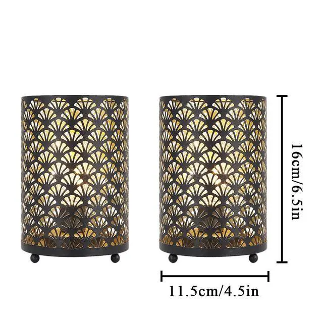 Alt view image 2 of 6 - Set of 12 Table Lamp 6.5'' Tall Metal Cordless Table Lamp Bronze Lanterns with Warm Fairy Lights Bulb for Patio Garden Wedding Parties Indoor Outdoor(Scalloped Hollow Pattern)