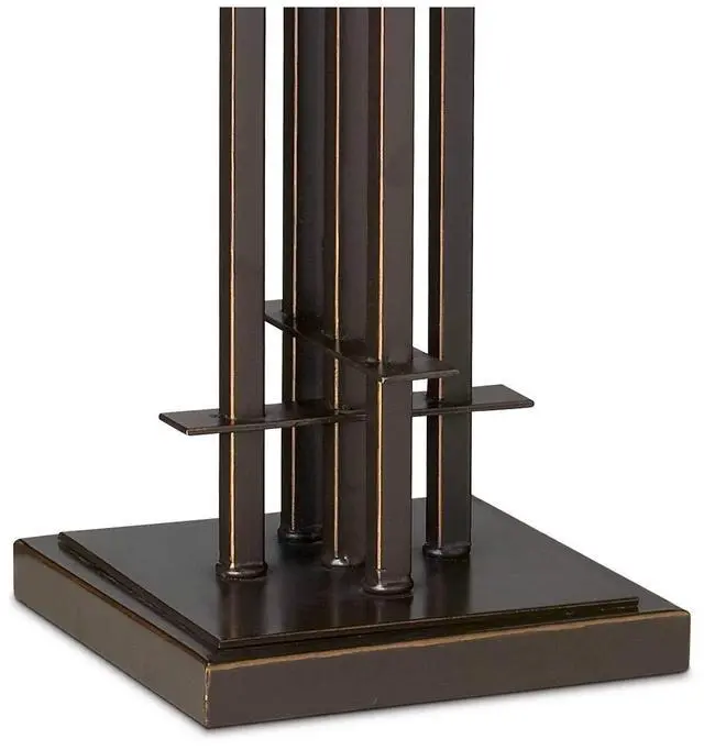 Alt view image 5 of 6 - Mission Tiffany Style Table Lamp Art Deco 26.25" High Wrought Iron Dark Bronze Brown Gold White Stained Glass Shade for Living Room Bedroom House Bedside Nightstand Home Office