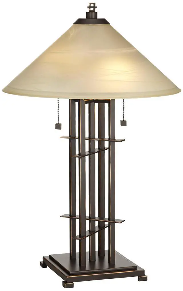 Alt view image 2 of 6 - Metro Collection Planes 'n' Posts Mission Rustic Accent Table Lamp 23.5" High Bronze Cone Alabaster Art Glass Shade Decor for Living Room Bedroom House Bedside (Color May Vary)