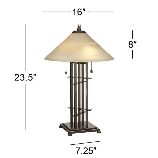 Alt view image 4 of 6 - Metro Collection Planes 'n' Posts Mission Rustic Accent Table Lamp 23.5" High Bronze Cone Alabaster Art Glass Shade Decor for Living Room Bedroom House Bedside (Color May Vary)