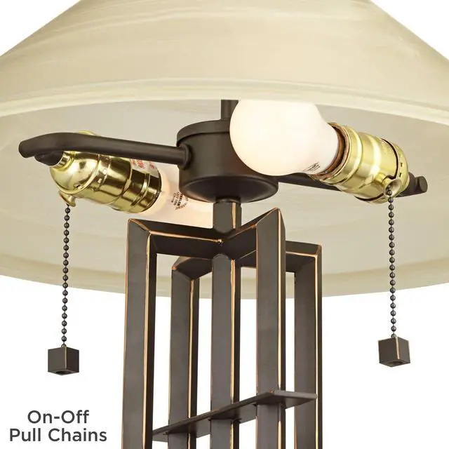 Alt view image 5 of 6 - Metro Collection Planes 'n' Posts Mission Rustic Accent Table Lamp 23.5" High Bronze Cone Alabaster Art Glass Shade Decor for Living Room Bedroom House Bedside (Color May Vary)