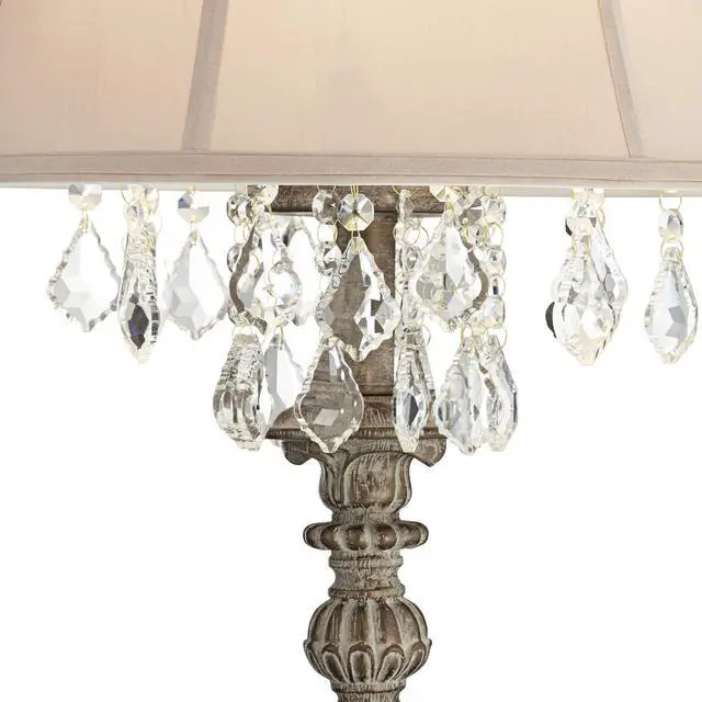 Alt view image 3 of 6 - Duval French Country Cottage Core Table Lamp 34" Tall Crystal Distressed Antique White Candlestick Beige Bell Shade Decor for Living Room House Bedside Nightstand Home Office Family